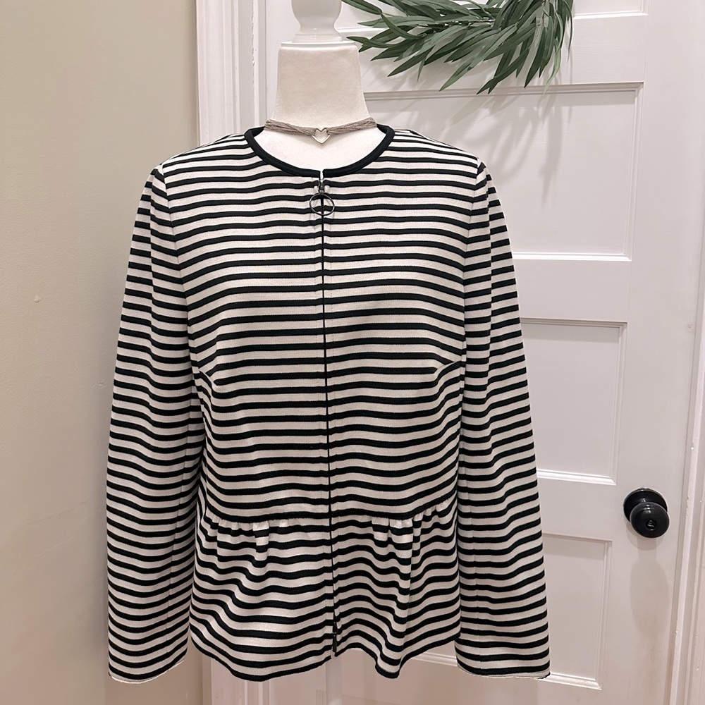 AKRIS Punto Zipper Jacket Blazer Peplum Stripes